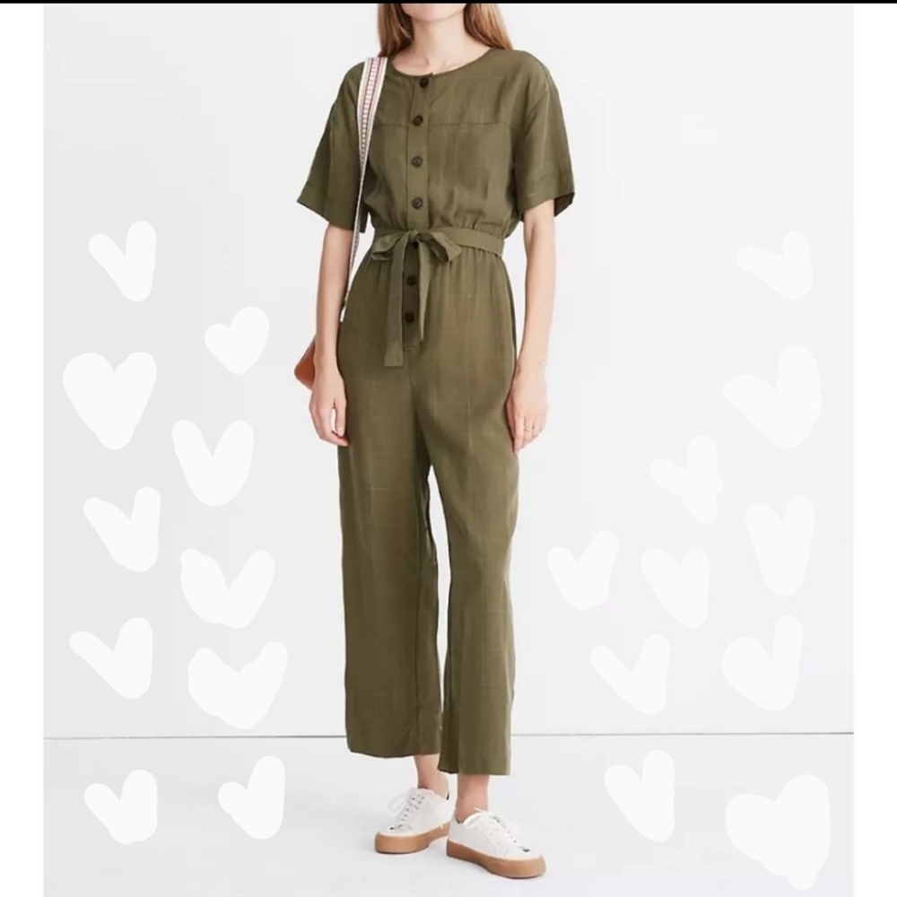 Madewell Short Sleeve Grid Belted Jumpsuit